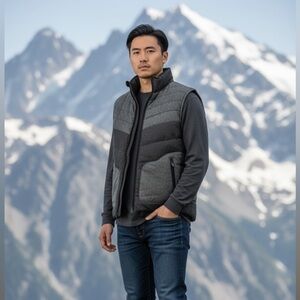 Zara Men's Black and Charcoal Quilted Vest small #casual #wool